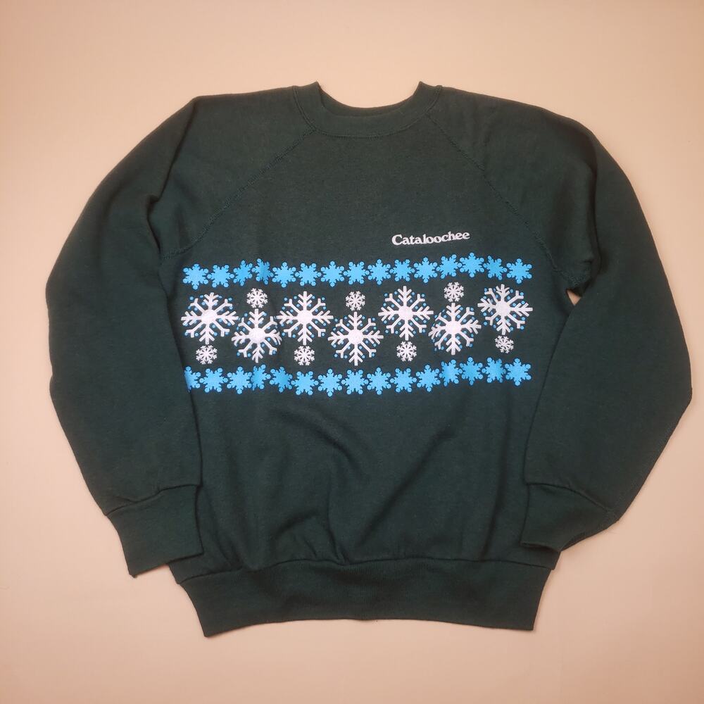 Vintage 70s Collegiate Pacific Cataloochee Winter Ski Vacation Tourist Sweater M